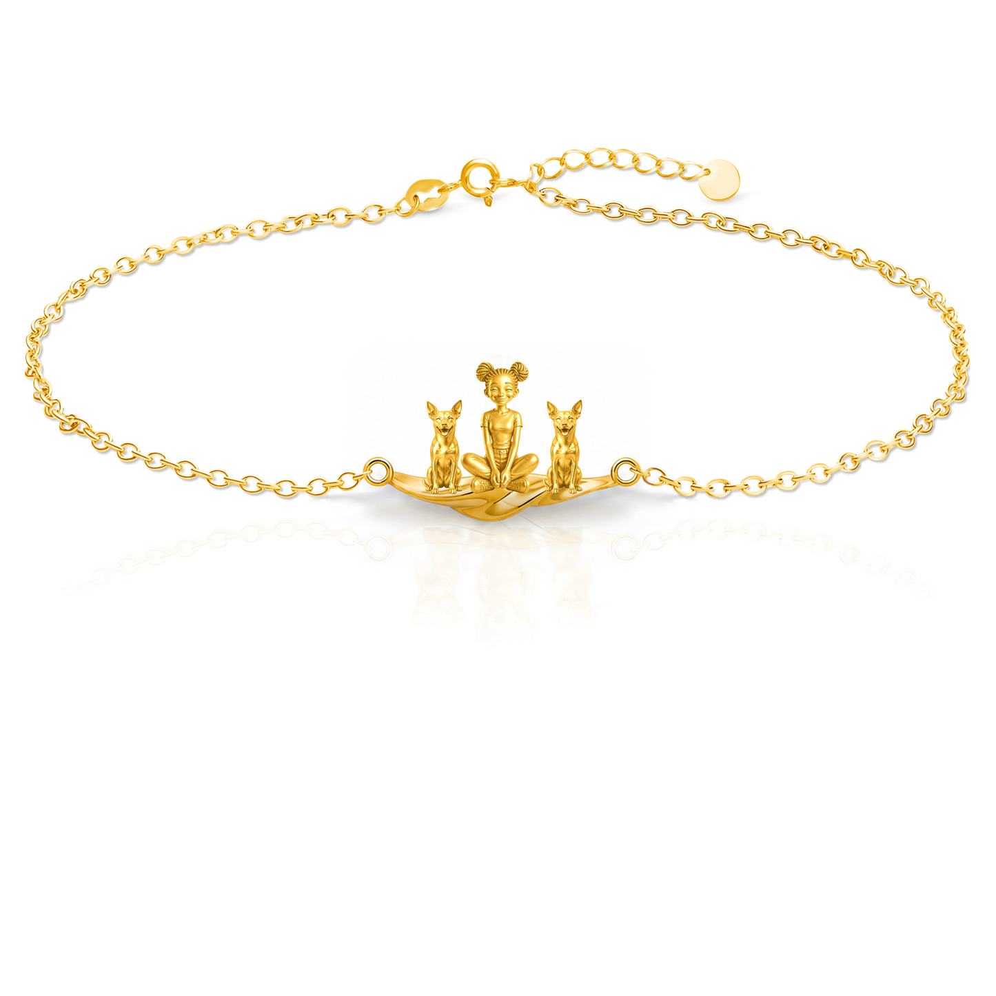 Rat-Terrier Personalized Girl And Her Pets Bracelet - 10K Solid Gold - Front