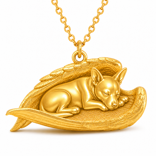 Soulyshine Rat Terrier The Sleeping Angel – Personalized Pet Necklace - 18K Gold Vermeil front