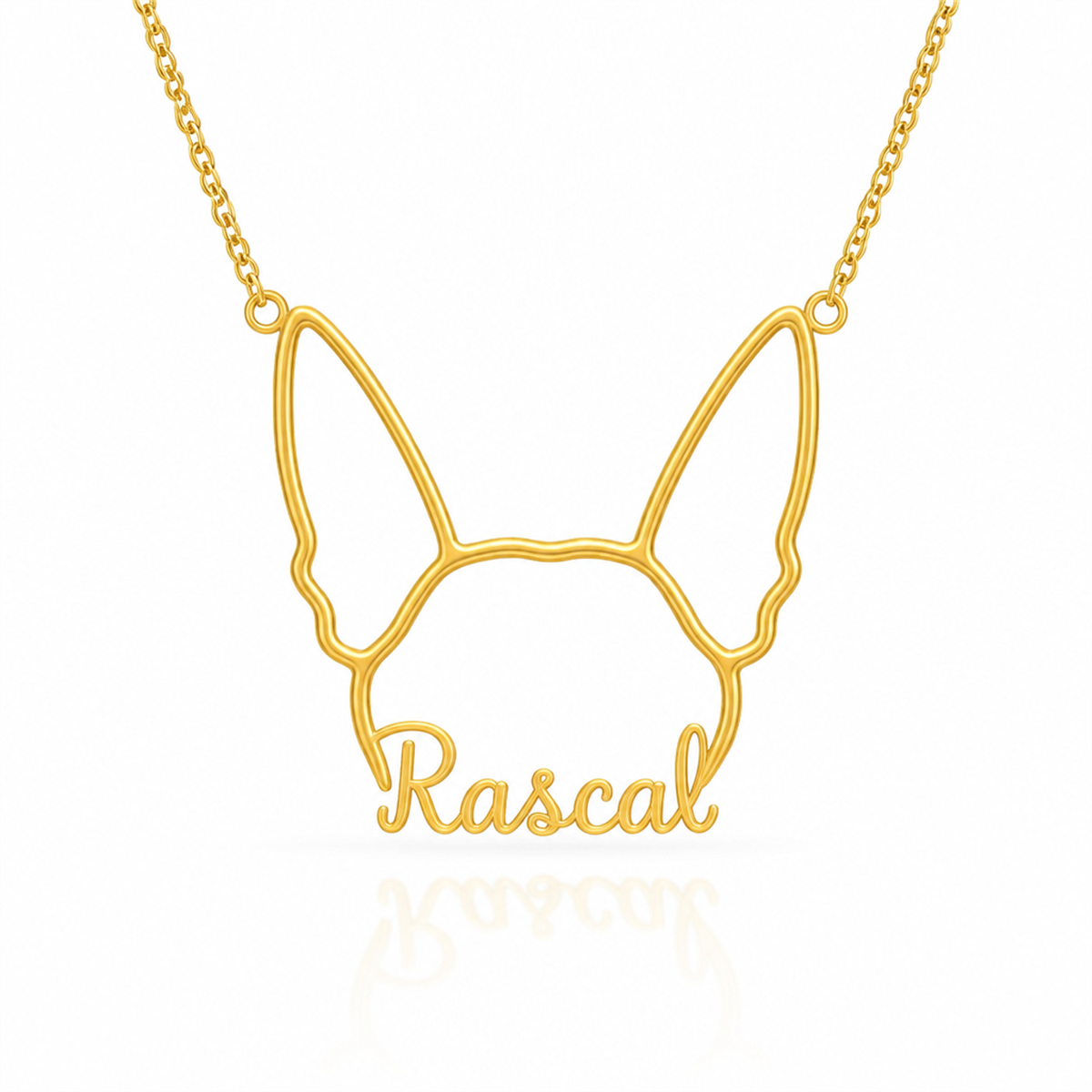 Soulyshine Rat Terrier personalized outline pet face and name necklace in gold