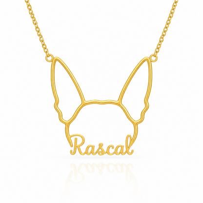 Soulyshine Rat Terrier personalized outline pet face and name necklace in gold