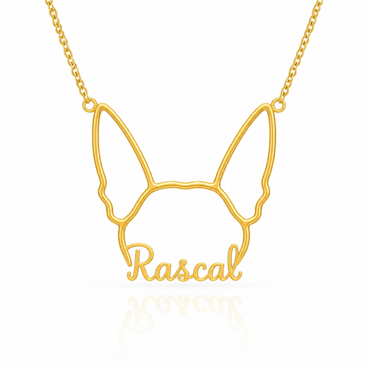 Soulyshine Rat Terrier personalized outline pet face and name necklace in gold
