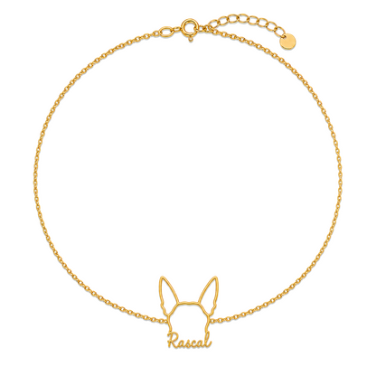 Soulyshine Rat Terrier Whisper Outline pet face and Rascal name handcrafted bracelet - 18K Gold Vermeil front