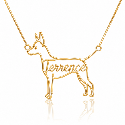 Soulyshine Rat Terrier personalized dog silhouette name necklace in gold - Terrence design