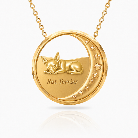 SoulyShine Rat Terrier Starry Slumber – Personalized Pet in The Moon Necklace - 18K Gold Vermeil front