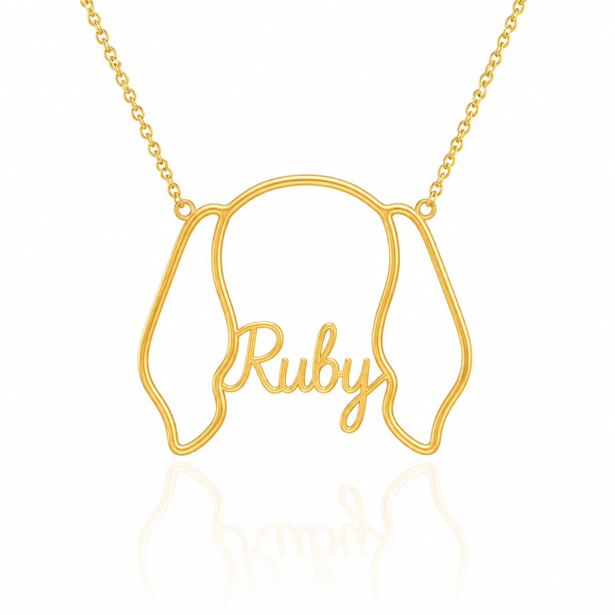 Soulyshine Redbone Coonhound personalized outline pet face and name necklace in gold