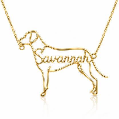 Soulyshine Rhodesian Ridgeback personalized dog silhouette name necklace in gold - Savannah design