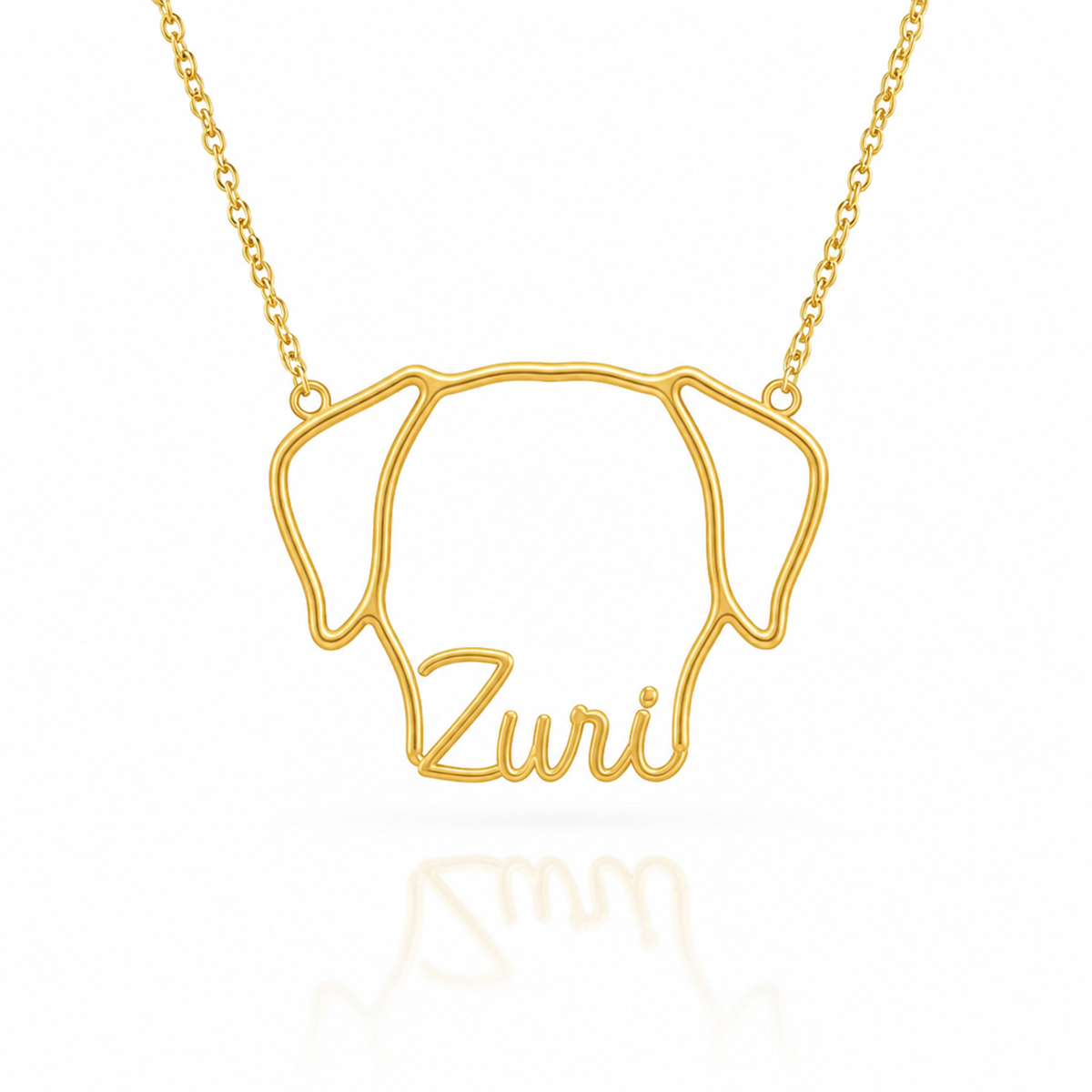 Soulyshine Rhodesian Ridgeback personalized outline pet face and name necklace in gold