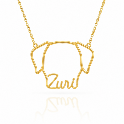 Soulyshine Rhodesian Ridgeback personalized outline pet face and name necklace in gold