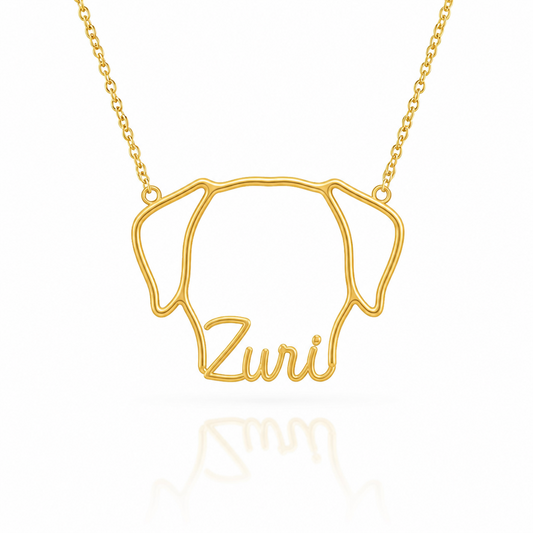 Soulyshine Rhodesian Ridgeback personalized outline pet face and name necklace in gold