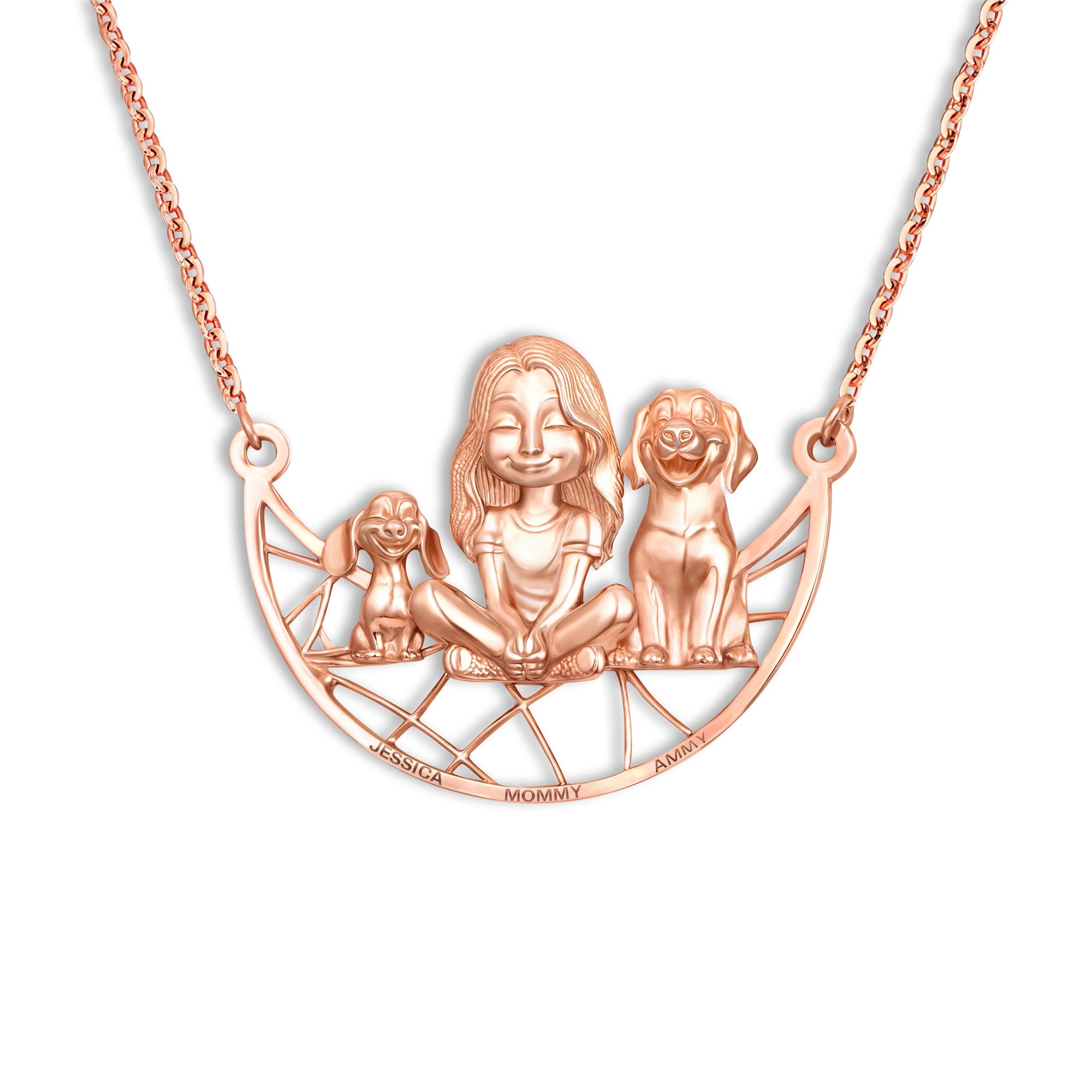 Soulyshine Personalized Girl And Her Pets - Handmade Necklace in Silver/14K Gold Vermeil/Plating