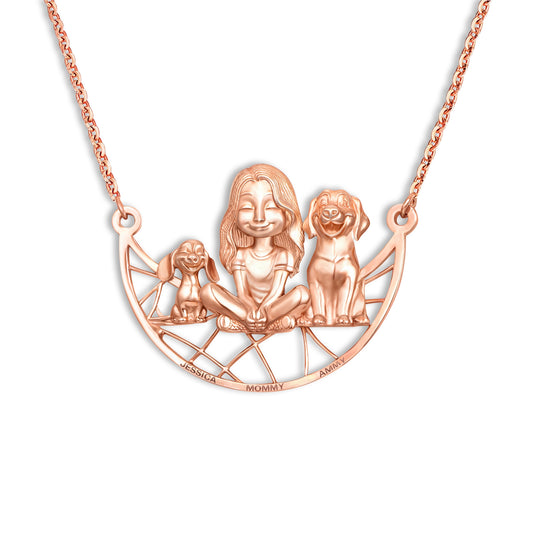 Soulyshine Personalized Girl And Her Pets - Handmade Necklace in Silver/14K Gold Vermeil/Plating