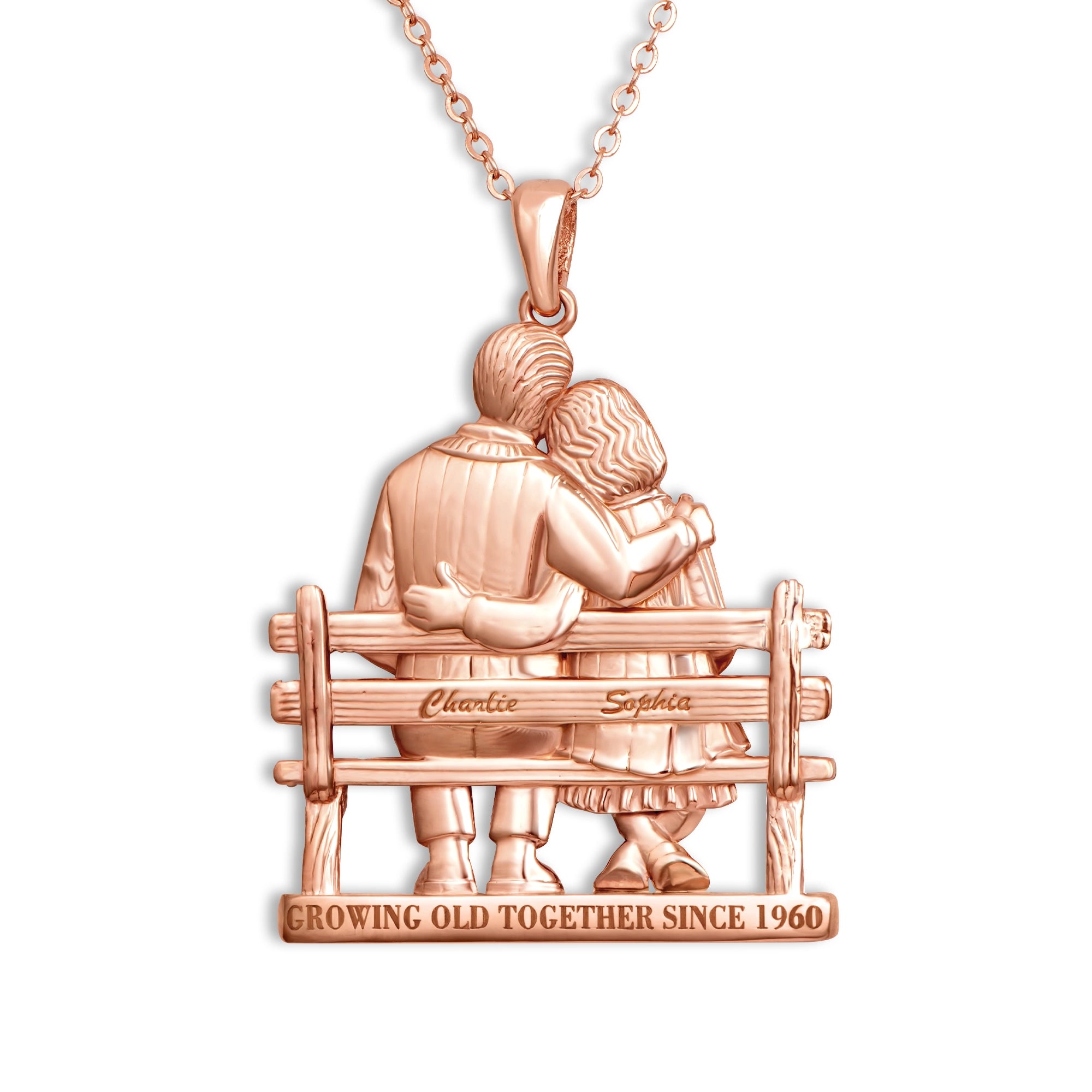 Soulyshine Personalized Couple Sitting On Bench - Handmade Necklace in Silver/14K Gold Vermeil