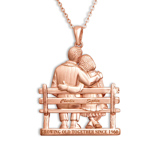 Soulyshine Personalized Couple Sitting On Bench - Handmade Necklace in Silver/14K Gold Vermeil