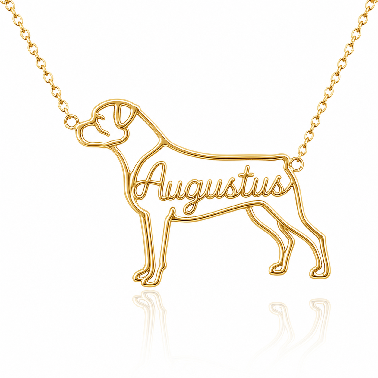 Soulyshine Rottweiler personalized dog silhouette name necklace in gold - Augustus design