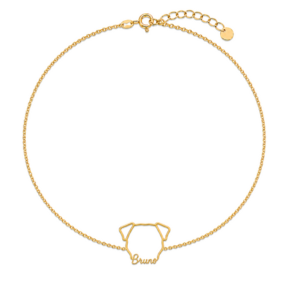 Soulyshine Rottweiler Whisper Outline pet face and Bruno name handcrafted bracelet - 18K Gold Vermeil front