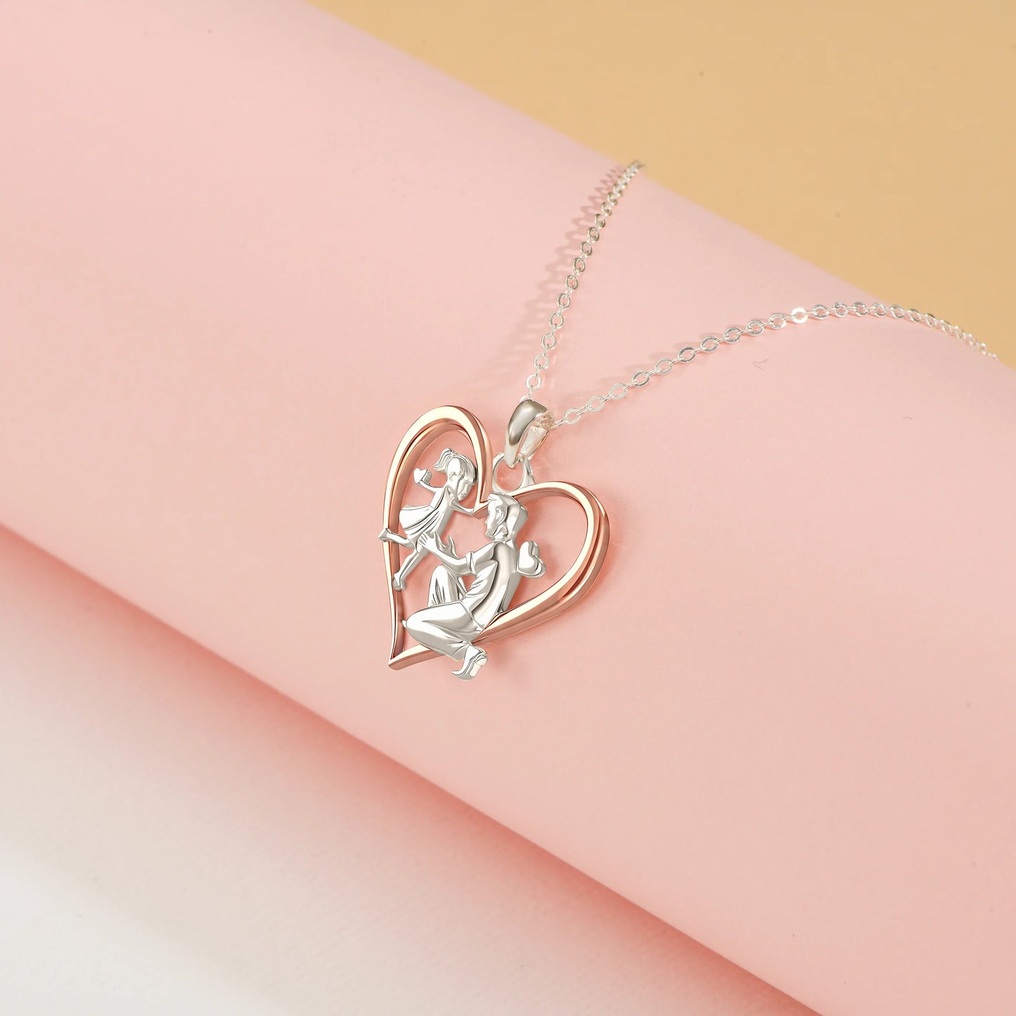 Daughter is Running Into Dad’s Arms Rosegold Vermeil and Silver Necklace