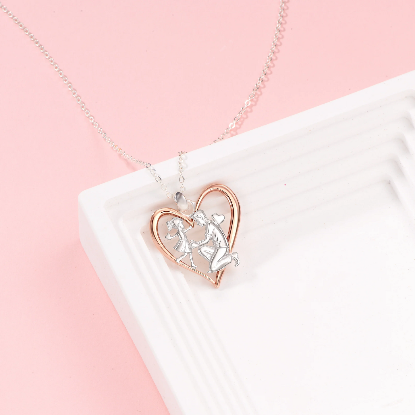 Daughter is Running Into Dad’s Arms Rosegold Vermeil and Silver Necklace