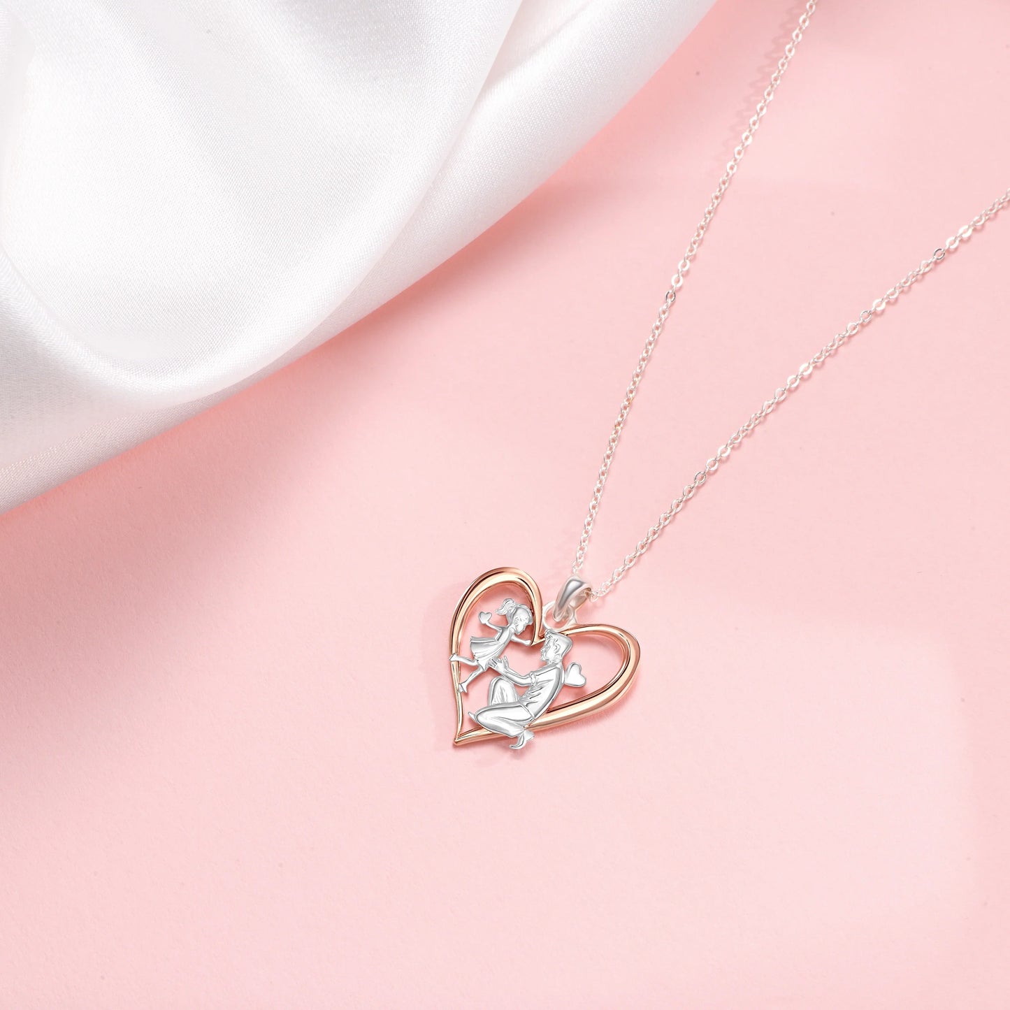 Daughter is Running Into Dad’s Arms Rosegold Vermeil and Silver Necklace