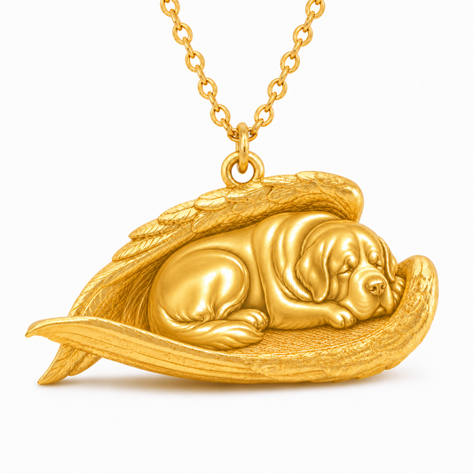 Soulyshine Saint Bernard The Sleeping Angel – Personalized Pet Necklace - 18K Gold Vermeil front