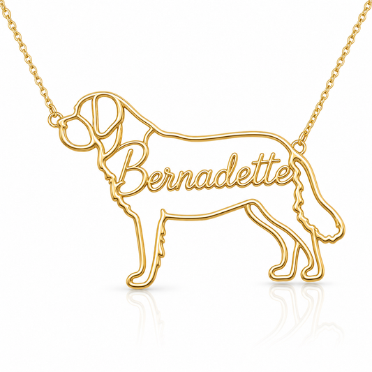 Soulyshine Saint Bernard personalized dog silhouette name necklace in gold - Bernadette design