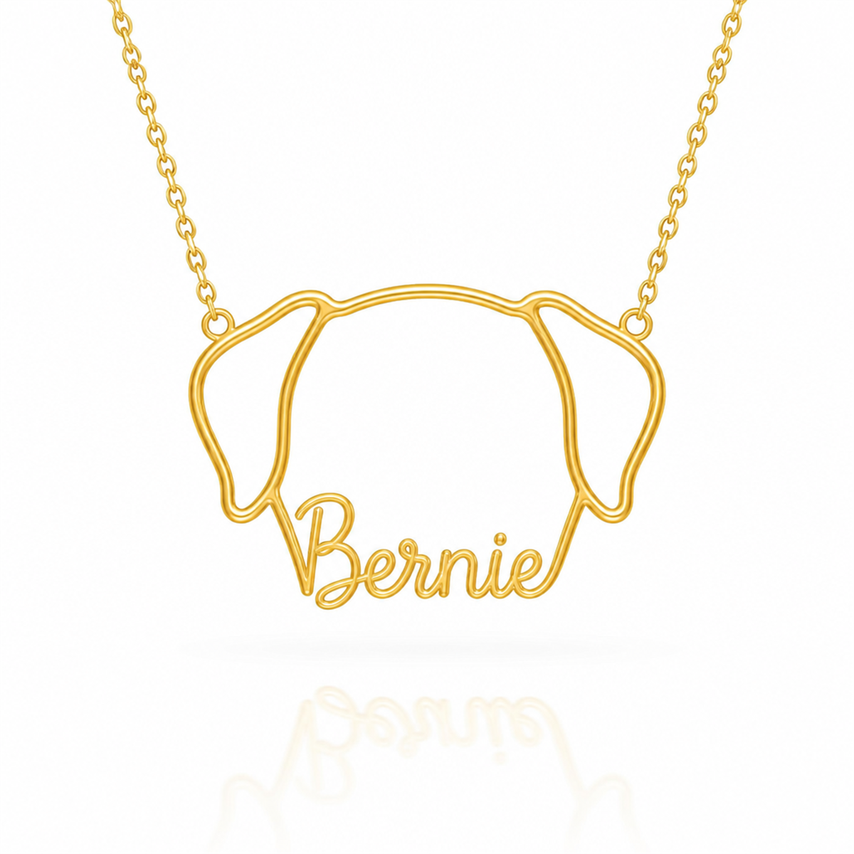 Soulyshine Saint Bernard personalized outline pet face and name necklace in gold
