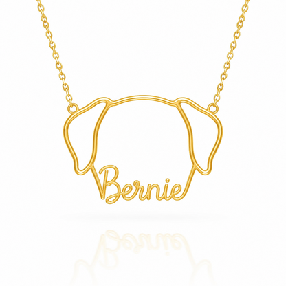 Soulyshine Saint Bernard personalized outline pet face and name necklace in gold