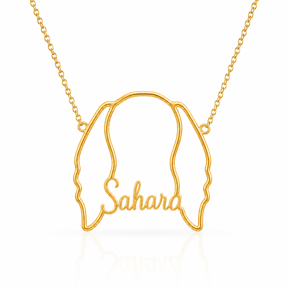 Soulyshine Saluki personalized outline pet face and name necklace in gold