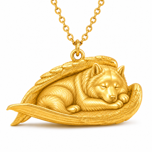 Soulyshine Samoyed The Sleeping Angel – Personalized Pet Necklace - 18K Gold Vermeil front