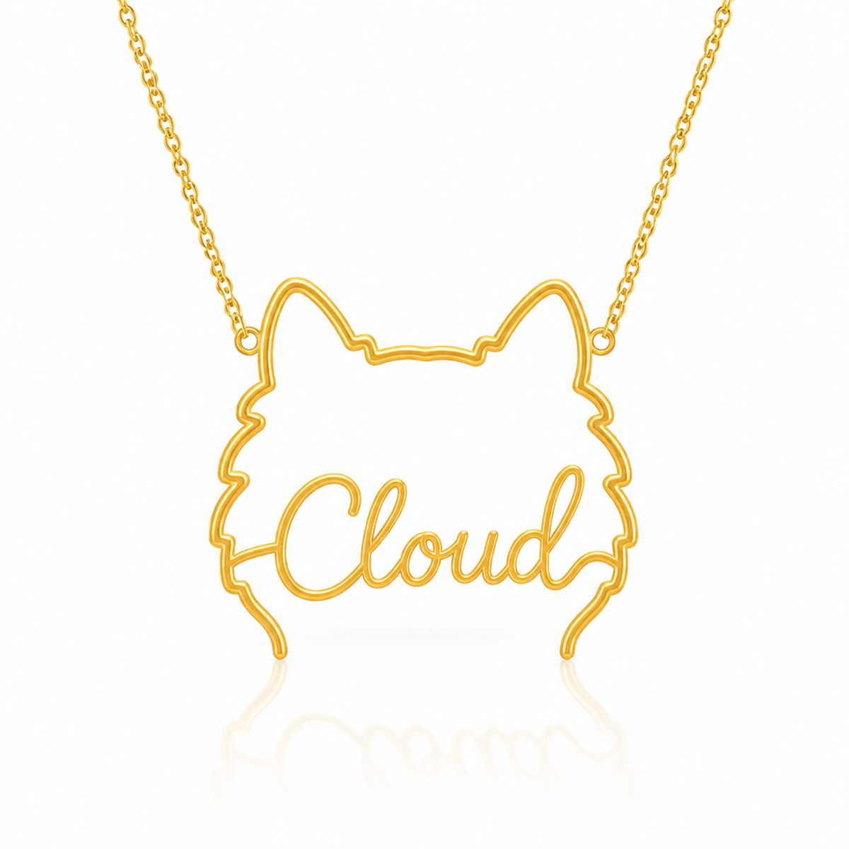 Soulyshine Samoyed personalized outline pet face and name necklace in gold
