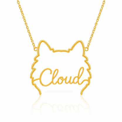 Soulyshine Samoyed personalized outline pet face and name necklace in gold