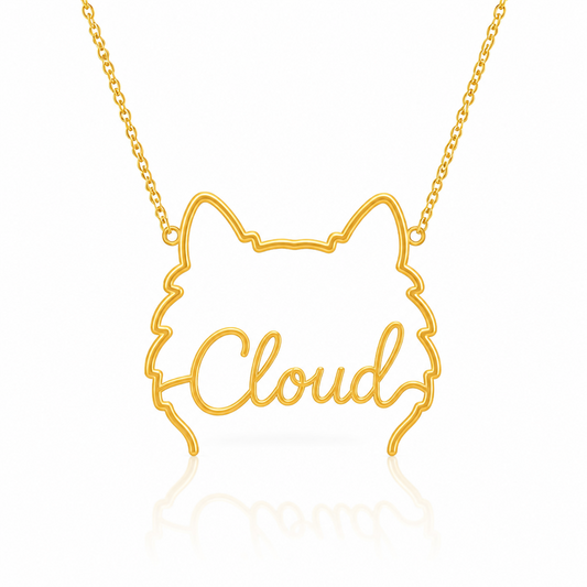 Soulyshine Samoyed personalized outline pet face and name necklace in gold