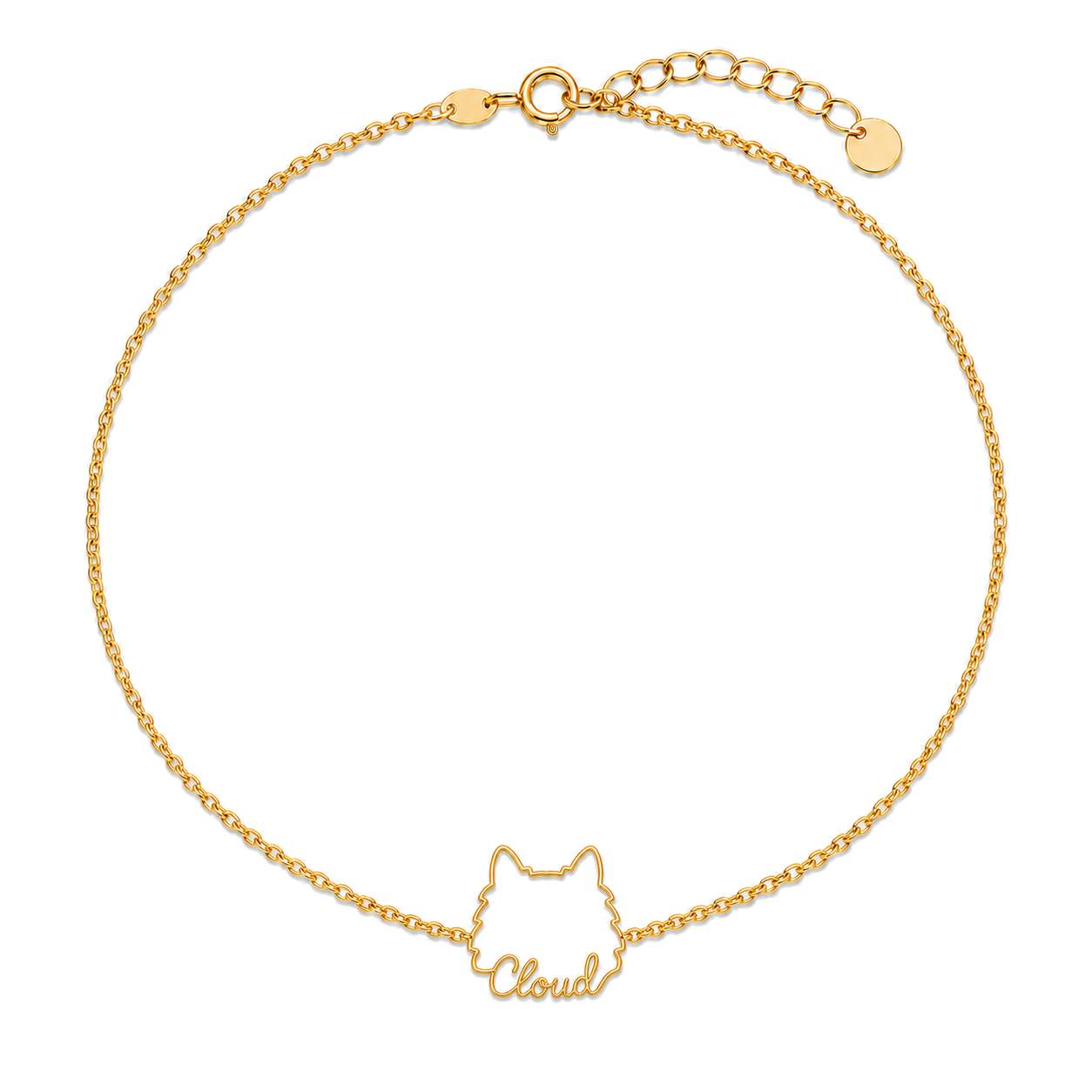 Soulyshine Samoyed Whisper Outline pet face and Cloud name handcrafted bracelet - 18K Gold Vermeil front