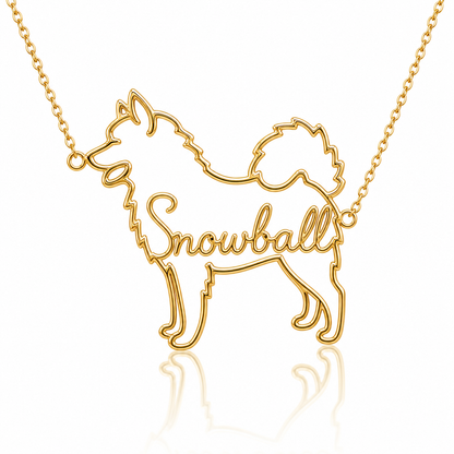 Soulyshine Samoyed personalized dog silhouette name necklace in gold - Snowball design
