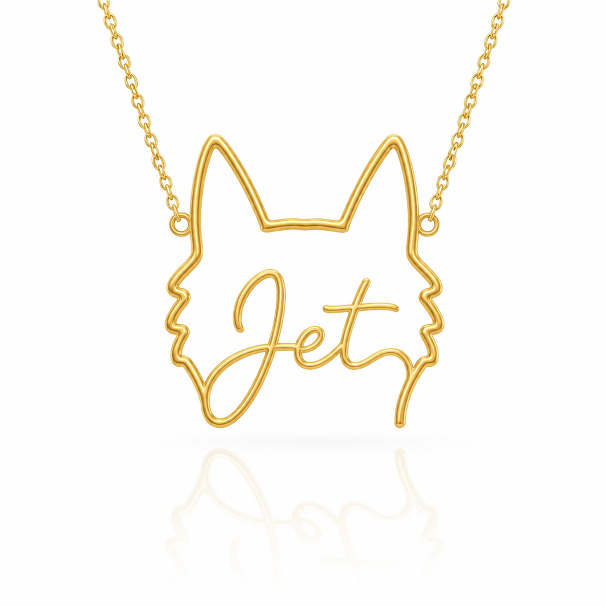 Soulyshine Schipperke personalized outline pet face and name necklace in gold