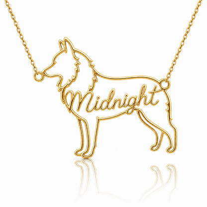 Soulyshine Schipperke personalized dog silhouette name necklace in gold - Midnight design