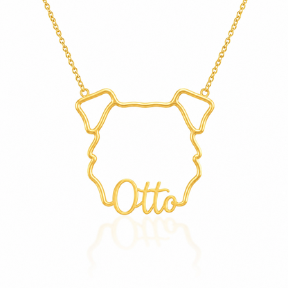 Soulyshine Schnauzer - Giant personalized outline pet face and name necklace in gold