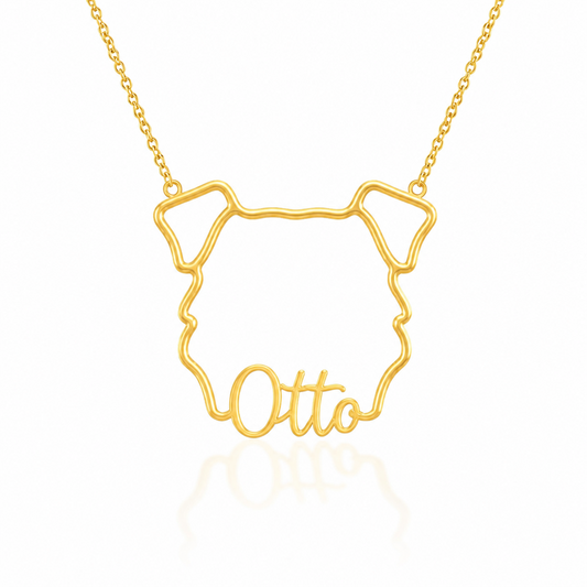 Soulyshine Schnauzer - Giant personalized outline pet face and name necklace in gold
