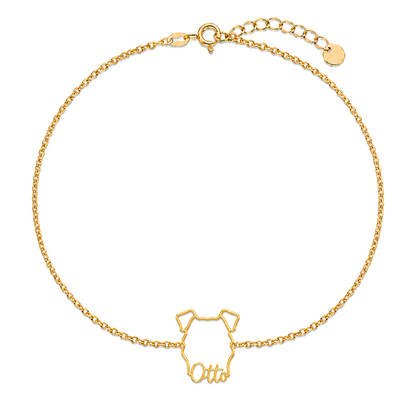 Soulyshine Schnauzer - Giant Whisper Outline pet face and Otto name handcrafted bracelet - 18K Gold Vermeil front