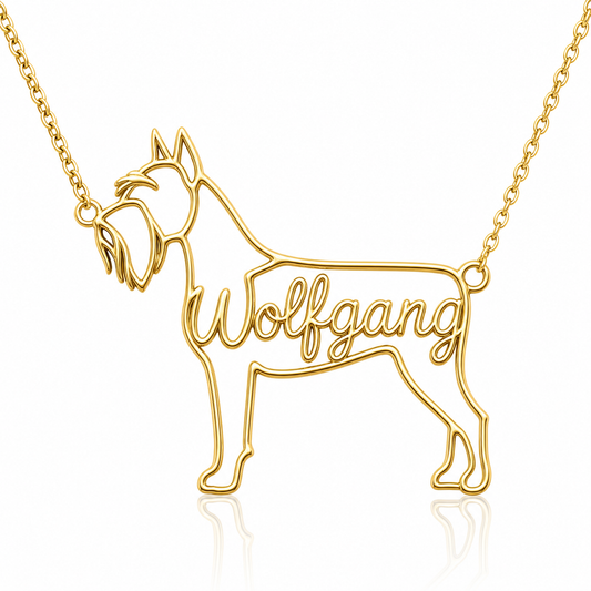 Soulyshine Schnauzer Giant personalized dog silhouette name necklace in gold - Wolfgang design