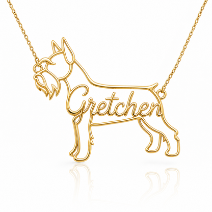 Soulyshine Schnauzer Miniature cropped ears personalized dog silhouette name necklace in gold - Gretchen design