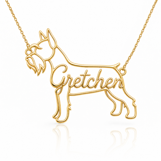 Soulyshine Schnauzer Miniature cropped ears personalized dog silhouette name necklace in gold - Gretchen design