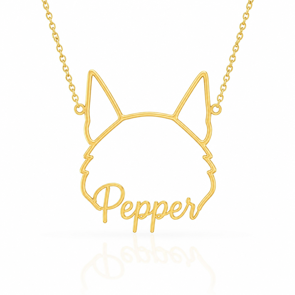 Soulyshine Schnauzer - Miniature, cropped ears personalized outline pet face and name necklace in gold
