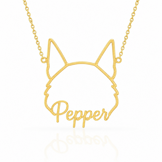 Soulyshine Schnauzer - Miniature, cropped ears personalized outline pet face and name necklace in gold