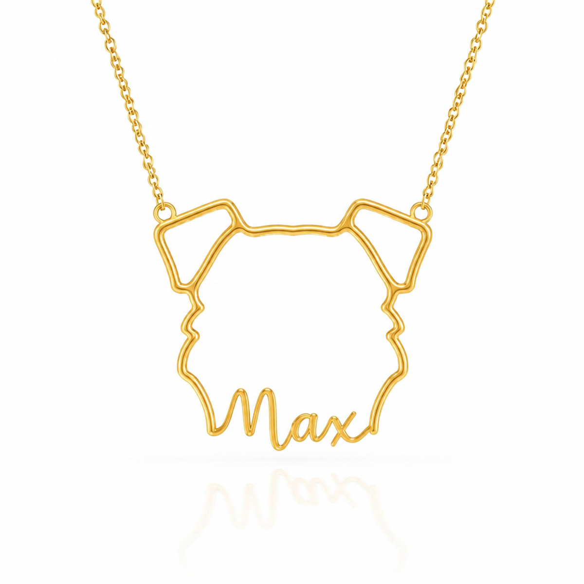 Soulyshine Schnauzer - Miniature, natural ears personalized outline pet face and name necklace in gold