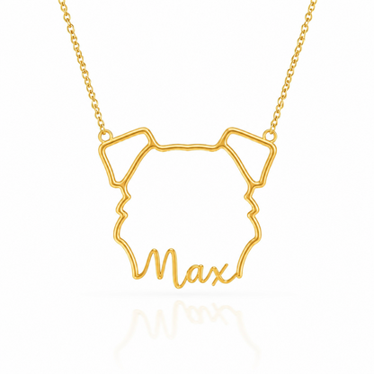 Soulyshine Schnauzer - Miniature, natural ears personalized outline pet face and name necklace in gold