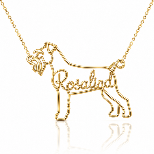 Soulyshine Schnauzer Miniature natural ears personalized dog silhouette name necklace in gold - Rosalind design
