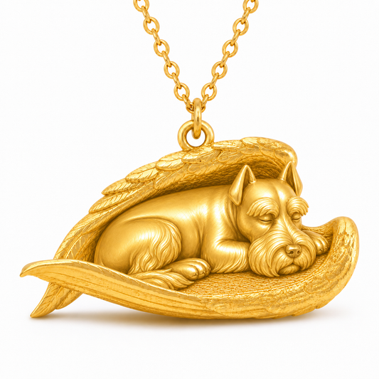 Soulyshine Schnauzer Standard cropped ears The Sleeping Angel – Personalized Pet Necklace - 18K Gold Vermeil front