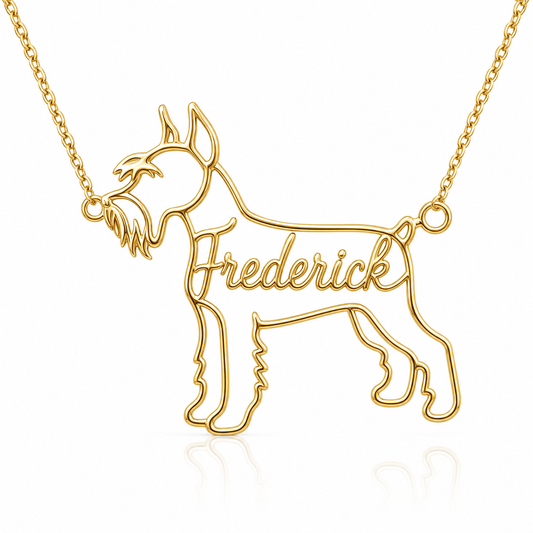 Soulyshine Schnauzer Standard cropped ears personalized dog silhouette name necklace in gold - Frederick design
