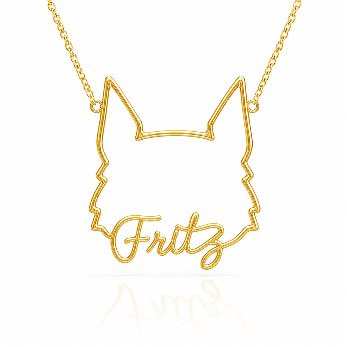 Soulyshine Schnauzer - Standard, cropped ears personalized outline pet face and name necklace in gold