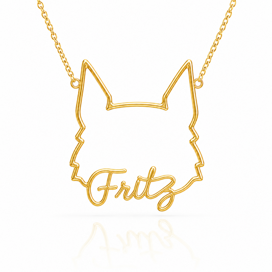 Soulyshine Schnauzer - Standard, cropped ears personalized outline pet face and name necklace in gold